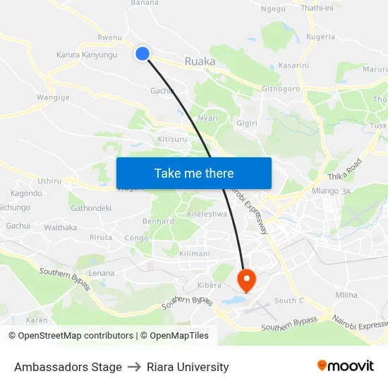 Ambassadors Stage to Riara University map