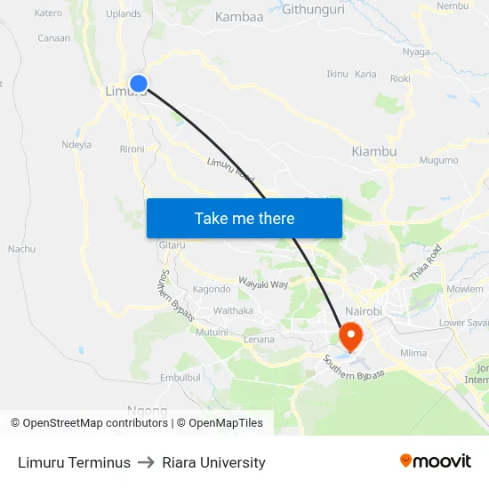 Limuru Terminus to Riara University map