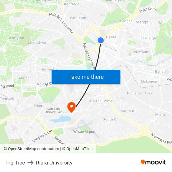 Fig Tree to Riara University map