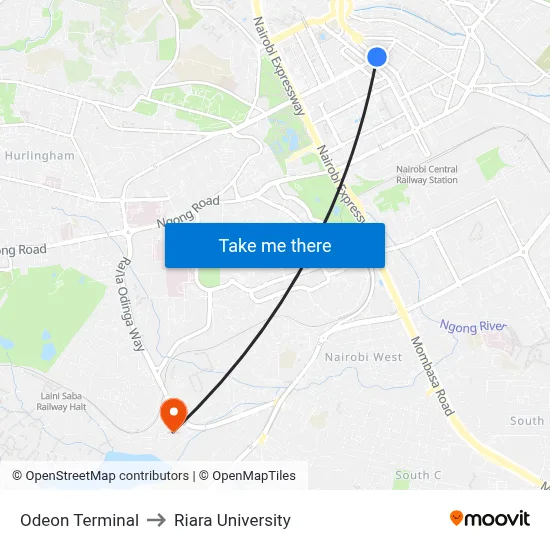 Odeon Terminal to Riara University map
