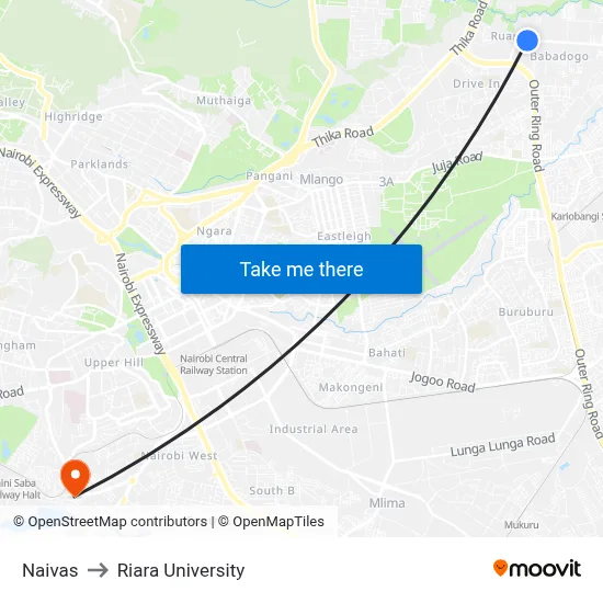 Naivas to Riara University map