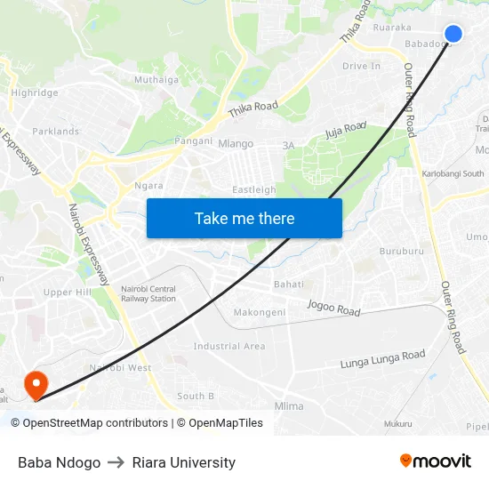 Baba Ndogo to Riara University map