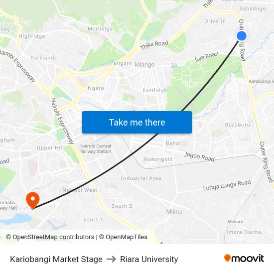 Kariobangi Market Stage to Riara University map