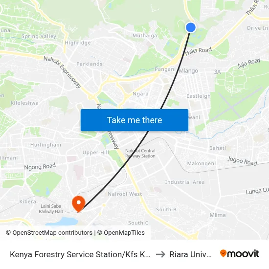 Kenya Forestry Service Station/Kfs Karura Gate to Riara University map