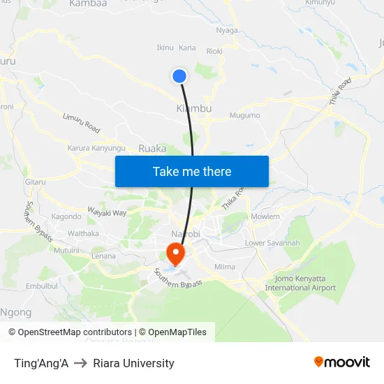 Ting'Ang'A to Riara University map
