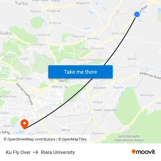 Ku Fly Over to Riara University map