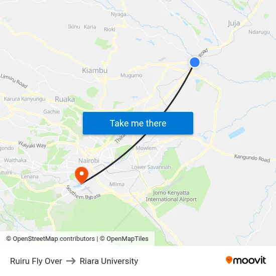 Ruiru Fly Over to Riara University map