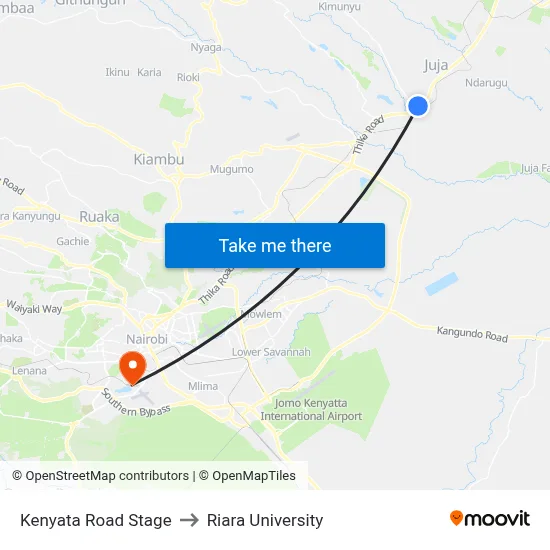 Kenyata Road Stage to Riara University map