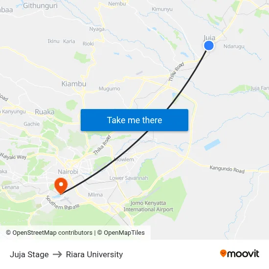 Juja Stage to Riara University map