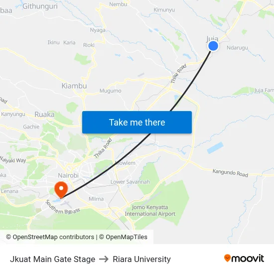 Jkuat Main Gate Stage to Riara University map