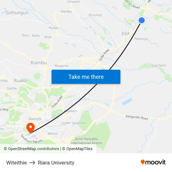 Witeithie to Riara University map