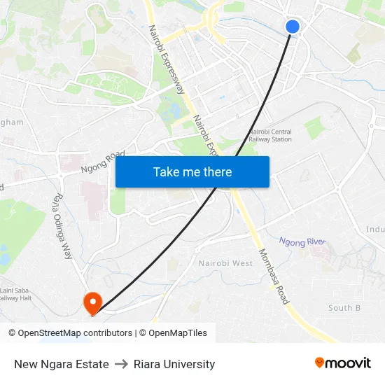 New Ngara Estate to Riara University map