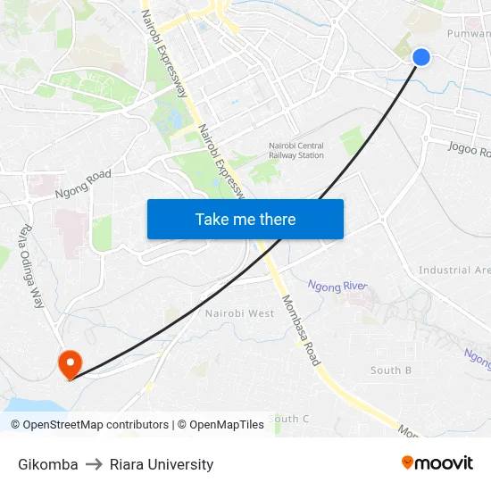 Gikomba to Riara University map
