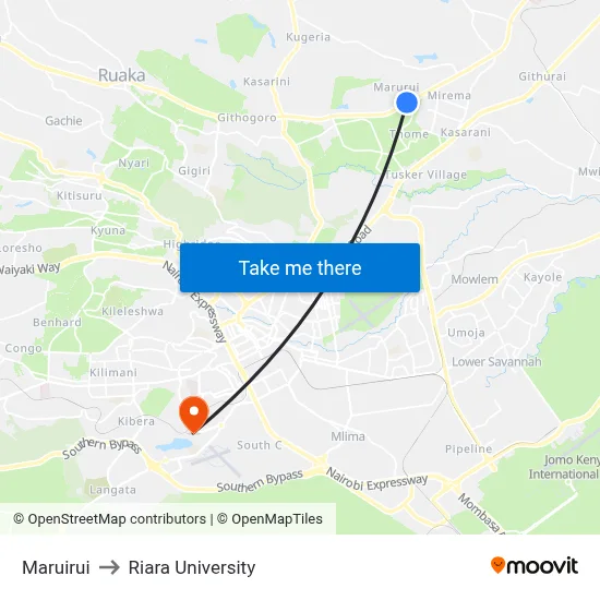 Maruirui to Riara University map