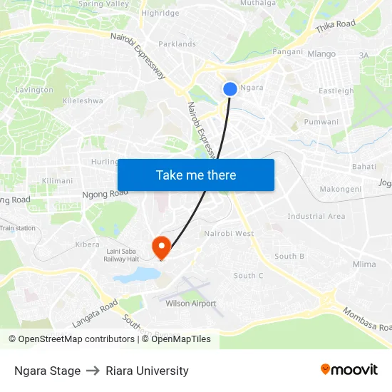 Ngara Stage to Riara University map