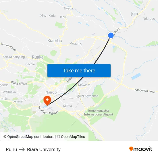 Ruiru to Riara University map
