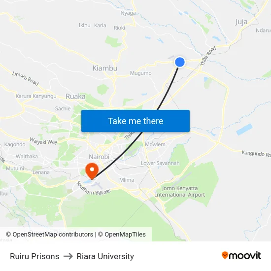 Ruiru Prisons to Riara University map