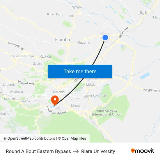 Round A Bout Eastern Bypass to Riara University map