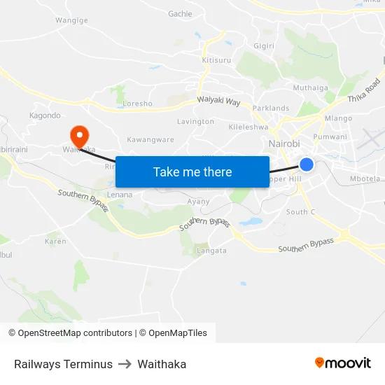 Railways Terminus to Waithaka map