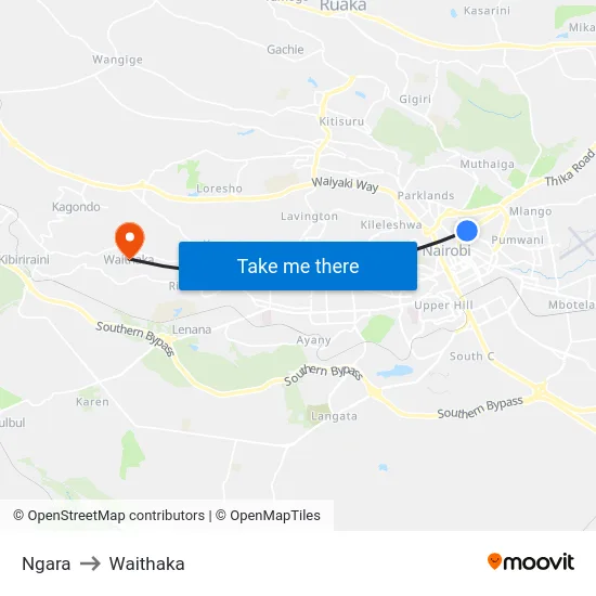 Ngara to Waithaka map