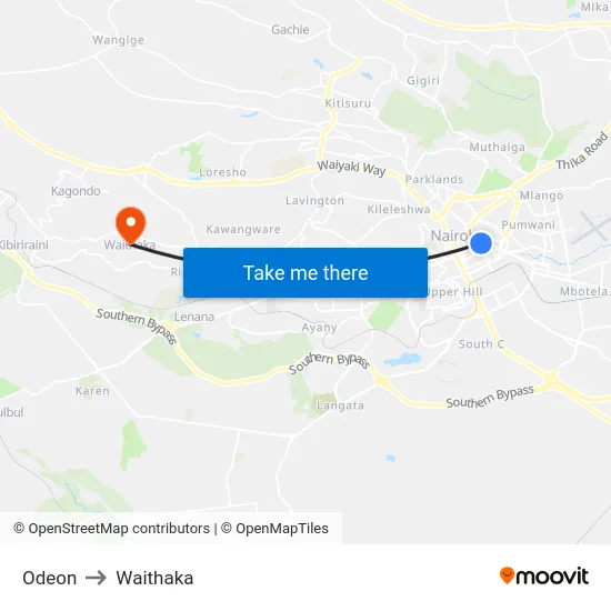Odeon to Waithaka map