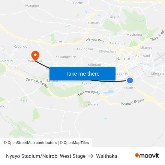 Nyayo Stadium/Nairobi West Stage to Waithaka map