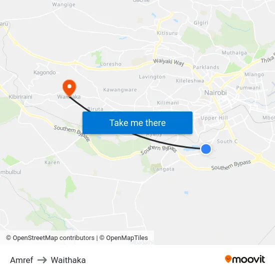 Amref to Waithaka map