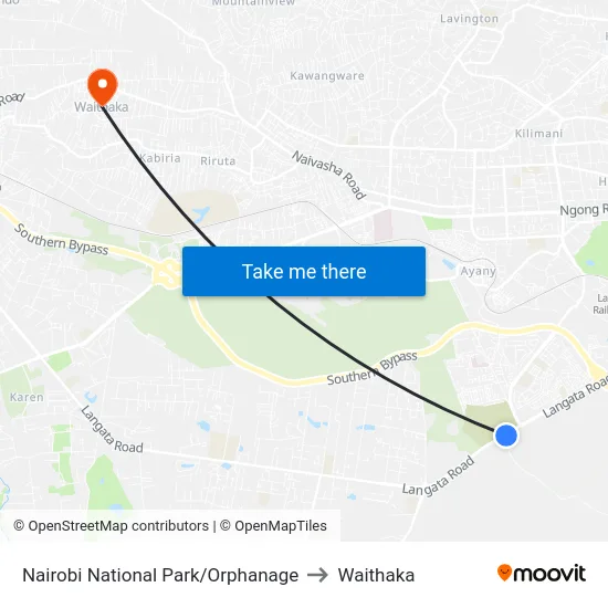 Nairobi National Park/Orphanage to Waithaka map