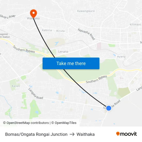 Bomas/Ongata Rongai Junction to Waithaka map