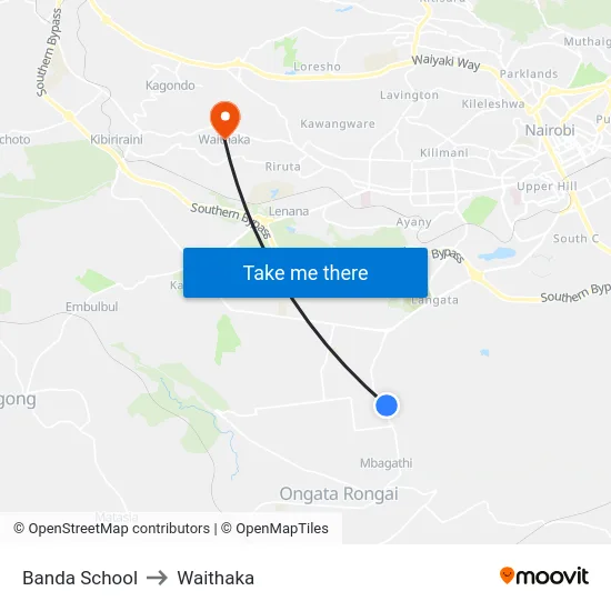 Banda School to Waithaka map