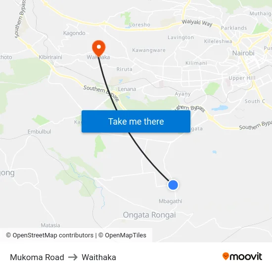 Mukoma Road to Waithaka map