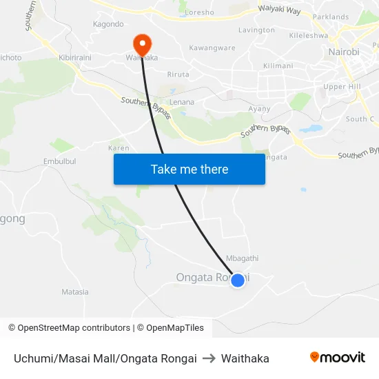 Uchumi/Masai Mall/Ongata Rongai to Waithaka map