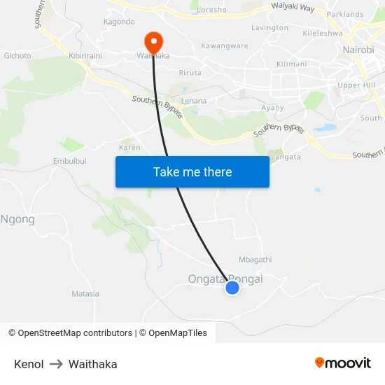 Kenol to Waithaka map