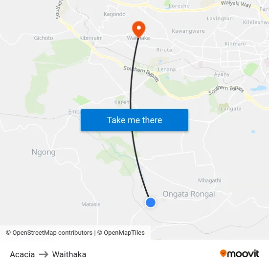 Acacia to Waithaka map