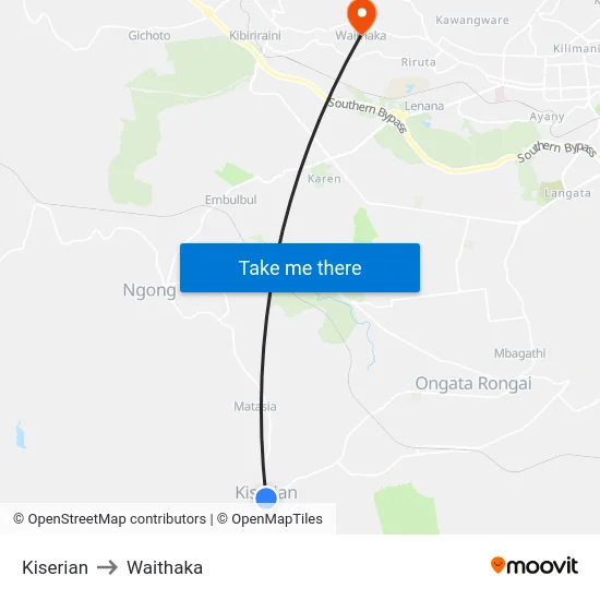Kiserian to Waithaka map