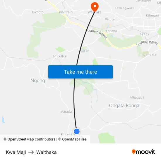 Kwa Maji to Waithaka map