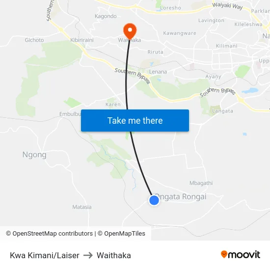 Kwa Kimani/Laiser to Waithaka map