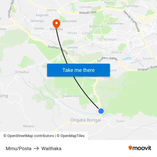 Mmu/Posta to Waithaka map