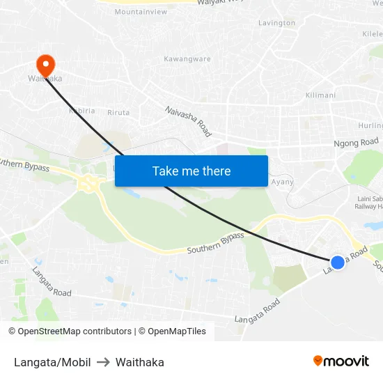 Langata/Mobil to Waithaka map