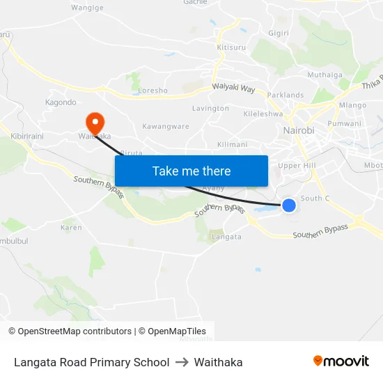 Langata Road Primary School to Waithaka map