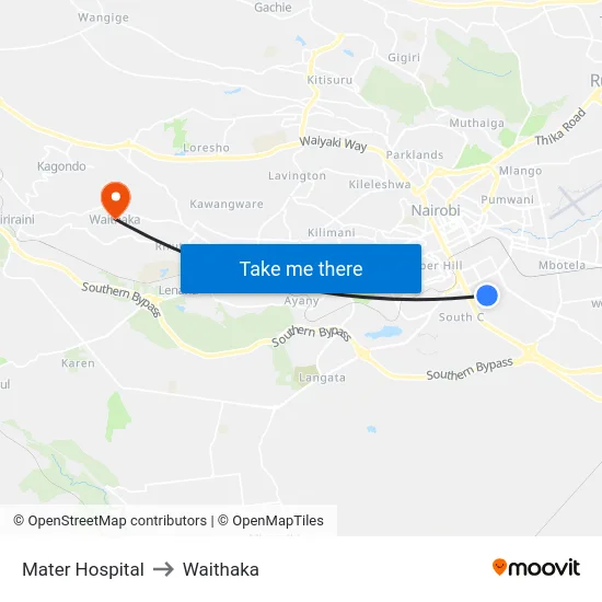 Mater Hospital to Waithaka map