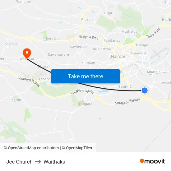 Jcc Church to Waithaka map