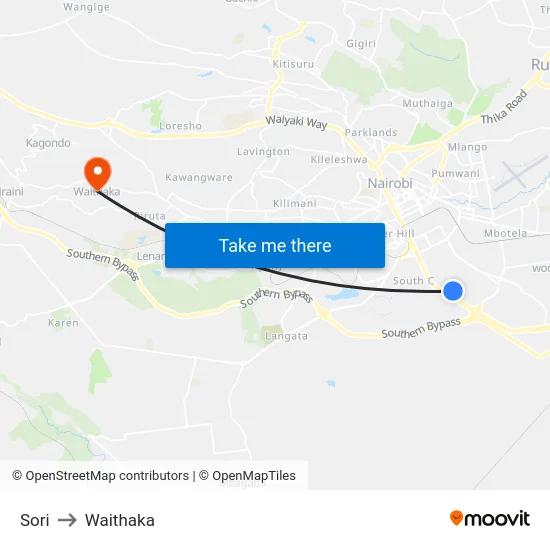 Sori to Waithaka map