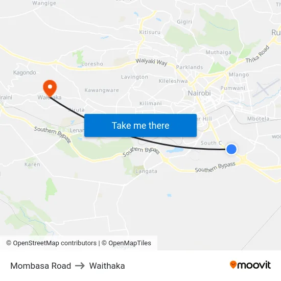 Mombasa Road to Waithaka map