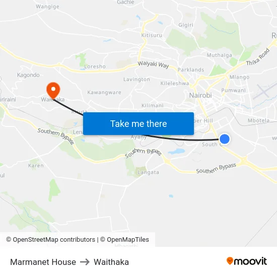Marmanet House to Waithaka map