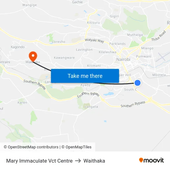 Mary Immaculate Vct Centre to Waithaka map