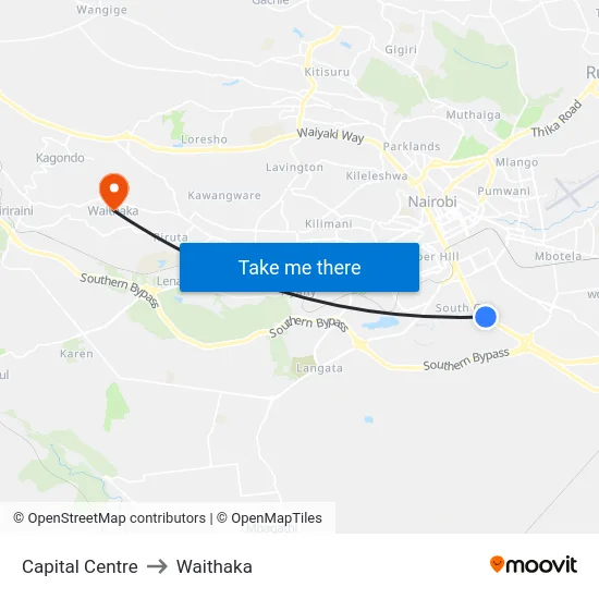 Capital Centre to Waithaka map