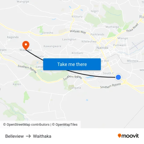 Belleview to Waithaka map