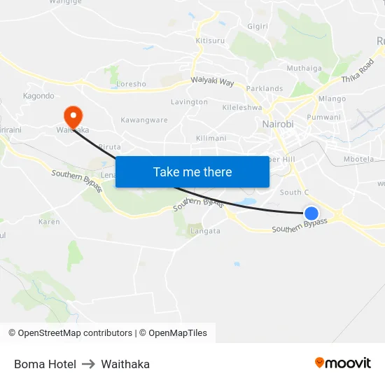 Boma Hotel to Waithaka map