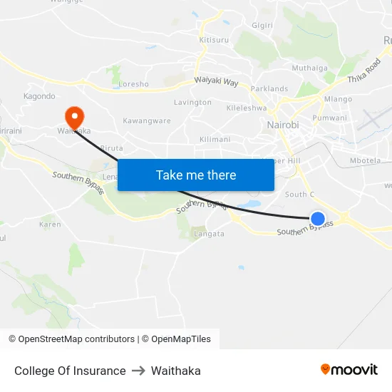 College Of Insurance to Waithaka map